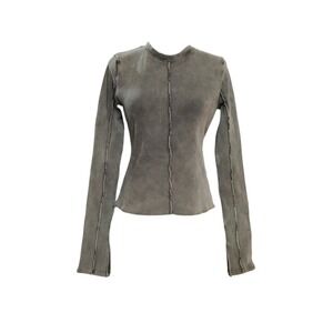 Maniere De Voir Ribbed Top Cyberpunk Exposed Seam Long Sleeve Gray Grunge US 8